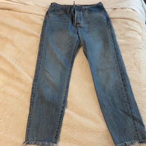 Slightly worn Levi blue jeans